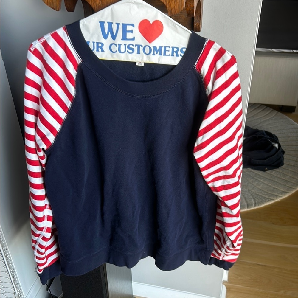 GAP Women's Navy Blue and Red Striped Long Sleeve Light Sweatshirt Size XL